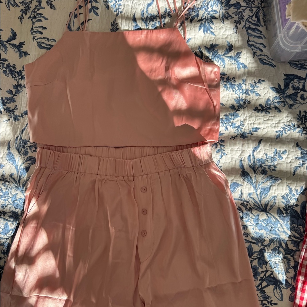 Daily Drills Silk Two-Piece Crop Top & Pants Set